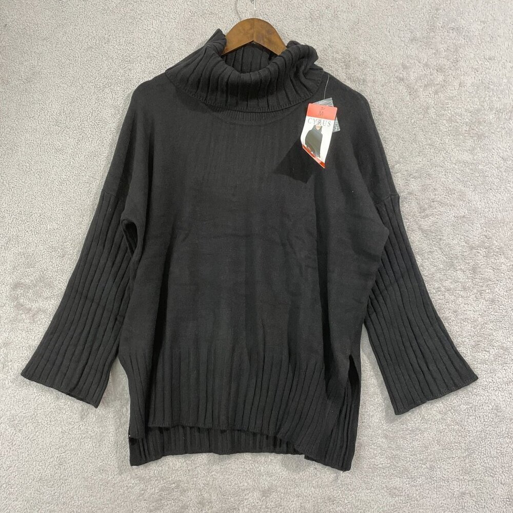 NEW Cyrus Womens M Black Ribbed Knit Turtleneck Sweater